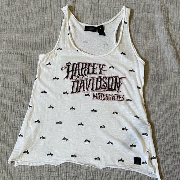 Harley-Davidson Women’s Distressed Cream Tank Top w/Little Motorcycles s… - Picture 1 of 9